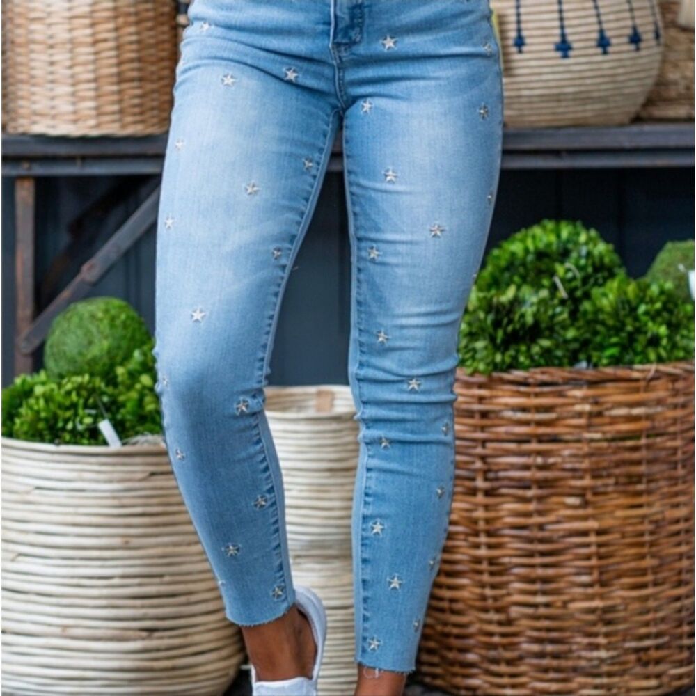 Judy Blue Embroidered Star Blue Skinny Jeans Size 9